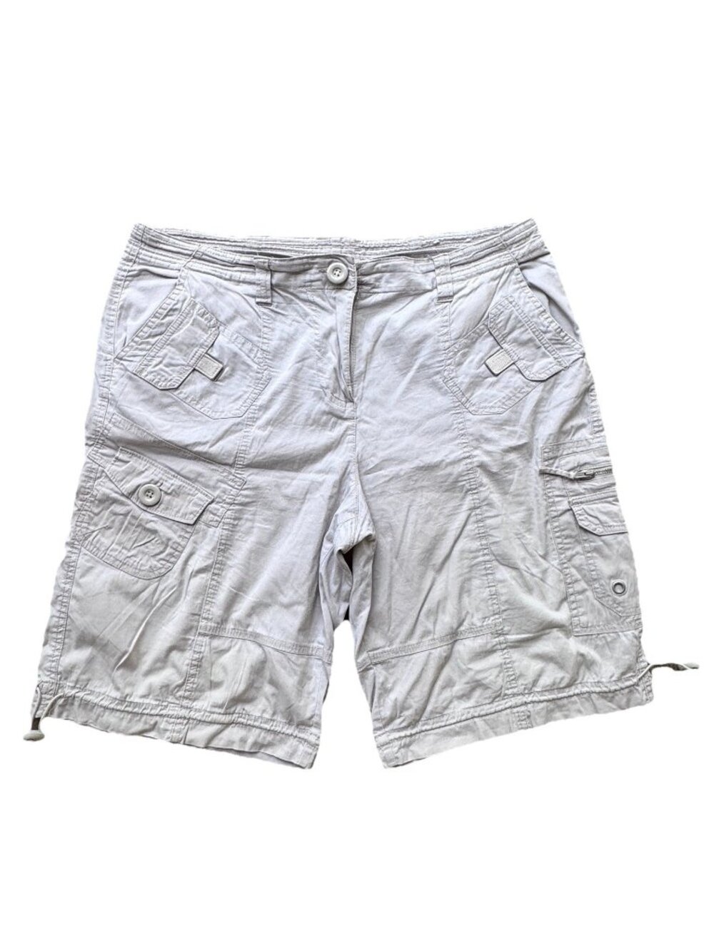 Style&Co. Utility Cargo Shorts Khaki Beige Pockets Size 14 Women Adjustable Legs